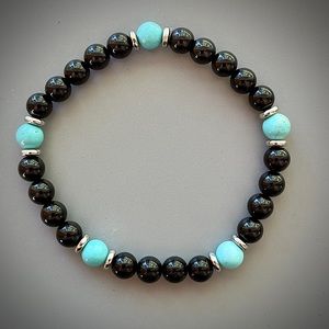 Black Onyx and Blue Turquoise Handcrafted Bead Bracelet